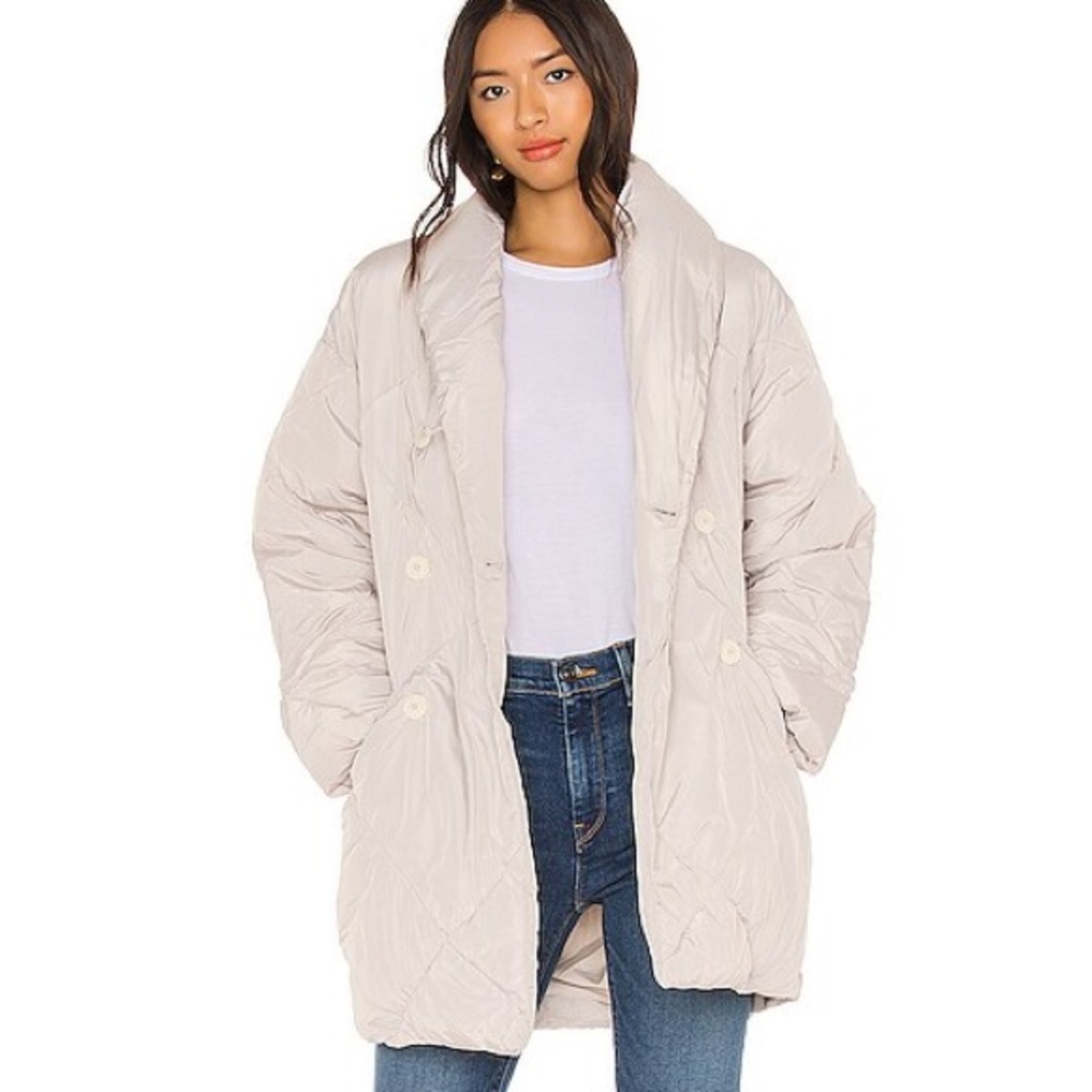 Free People ella puffer coat Light Gray/ beige Jacket size L